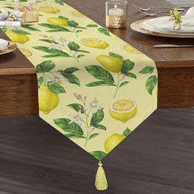Realhomes Krem Zeminli Limon Desenli Dekoratif Özel Tasarım Püsküllü Şönil Üçgen Runner