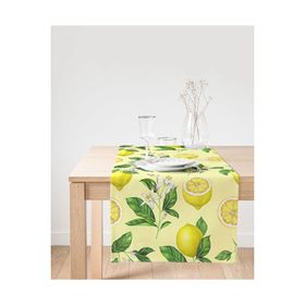 Realhomes Krem Zeminli Limon Desenli Dekoratif Özel Tasarım Süet Runner