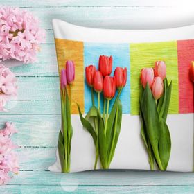 Realhomes Lale Desenli Dijital Baskılı Dekoratif Yastık Kırlent Kılıfı