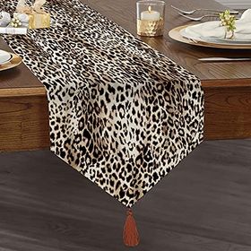 Realhomes Leopar Motifli Dijital Baskılı Püsküllü Şönil Üçgen Runner