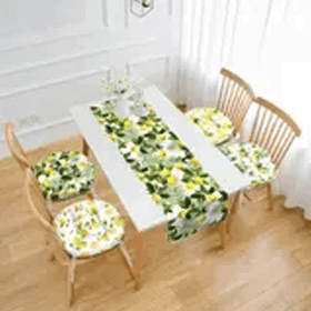 RealHomes Limon Motifli 4 Yuvarlak Pofidik Sandalye Minderi ve 1 Runner Seti