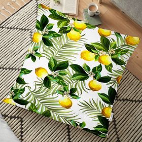 RealHomes Limon Yaprakları Desenli Dijital Baskılı 70x70 cm Yer Minderi