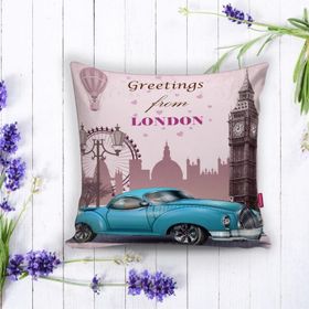 RealHomes London Car Dijital Baskılı Dekoratif Yastık Kırlent Kılıfı