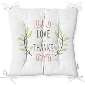 RealHomes Love And Thanks Yaprak Desenli Dijital Baskılı Pofidik Kare Sandalye Minderi