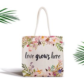 RealHomes Love Grows Here Yazılı Dijital Baskılı Fermuarlı Kumaş Çanta