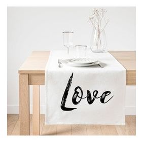 Realhomes Love Yazı Desenli Dijital Baskılı Dekoratif Süet Runner
