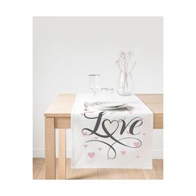 Realhomes Love Yazılı Kalp Puanlı Motifli Dekoratif Süet Runner
