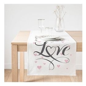 Realhomes Love Yazılı Kalp Puanlı Motifli Dekoratif Süet Runner
