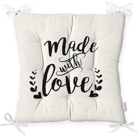 RealHomes Made With Love Yazı Desenli Pofidik Sandalye Minderi