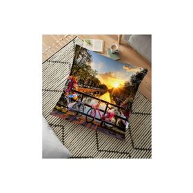RealHomes Manzara Desenli Dijital Baskılı Dekoratif 70x70 cm Yer Minderi