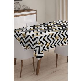 Realhomes Masa58 Siyah Zigzag Desenli Dijital Baskılı 3D 140x180 cm Masa Örtüsü
