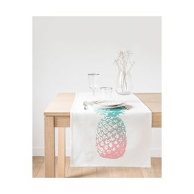 Realhomes Mavi Ananas Baskılı Dekoratif Süet Runner