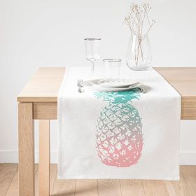 Realhomes Mavi Ananas Baskılı Dekoratif Süet Runner