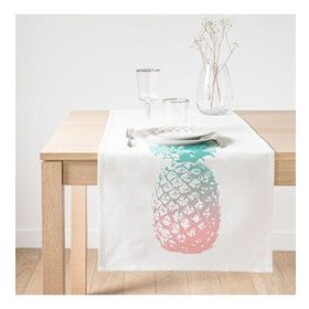 Realhomes Mavi Ananas Baskılı Dekoratif Süet Runner