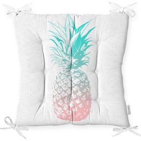 RealHomes Mavi Ananas Baskılı Pofidik Kare Sandalye Minderi