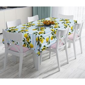 RealHomes Mavi Çizgili Limon Desenli Dijital Baskılı Dekoratif Leke Tutmaz 140x180 cm Masa Örtüsü