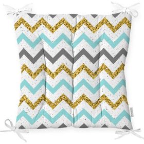 RealHomes Mavi Gri Gold Zigzag Desenli Özel Tasarımlı Leke Tutmaz 120x140 cm Masa Örtüsü