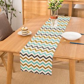 RealHomes Mavi Gri Gold Zigzag Desenli Özel Tasarımlı Leke Tutmaz 120x140 cm Masa Örtüsü
