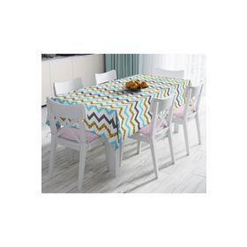 RealHomes Mavi Gri Gold Zigzag Desenli Özel Tasarımlı Leke Tutmaz 120x140 cm Masa Örtüsü