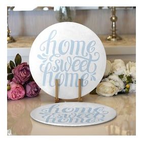 RealHomes Mavi Home Sweet Home Modern 2 1 Yuvarlak Servis Altlığı Supla