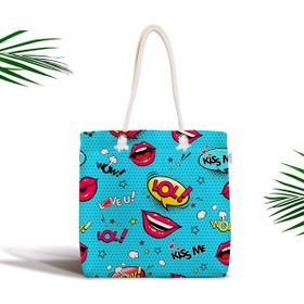 RealHomes Mavi Zeminde Pop Art Özel Tasarım Dijital Baskılı Fermuarlı Kumaş Çanta
