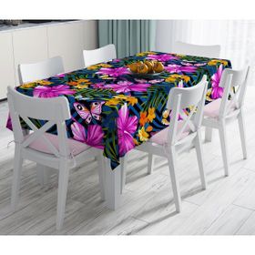 RealHomes Mavi Zeminli Geometrik Çiçekler Modern Tasarımlı Leke Tutmaz 120x140 cm Masa Örtüsü
