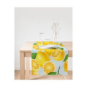 Realhomes Mavi Zeminli Limon Desenli Dekoratif Süet Runner