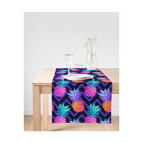 Realhomes Mavi Zigzag Zeminli Ananas Desenli Dekoratif Süet Runner