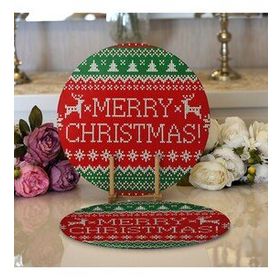 RealHomes Merry Christmas Motifli Dijital Baskılı Modern 2 1 Yuvarlak Servis Altlığı Supla