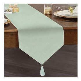 Realhomes Mint Yeşili Renkl Dijital Baskılı Dekoratif Özel Tasarım Püsküllü Şönil Üçgen Runner