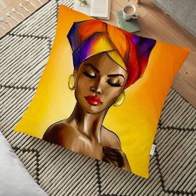 RealHomes Modern Afrika Women Tasarımlı Dijital Baskılı Dekoratif 70x70 cm Yer Minderi