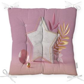 RealHomes Modern Pembe Zeminli 3D Yıldız Desenli Pofidik Kare Sandalye Minderi