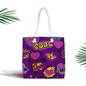 RealHomes Mor Zeminli Cool Pop Art Özel Tasarımlı Fermuarlı Kumaş Çanta