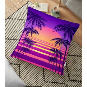 RealHomes Mor Zeminli Palmiyeler Motifli Dijital Baskılı Dekoratif 70x70 cm Yer Minderi