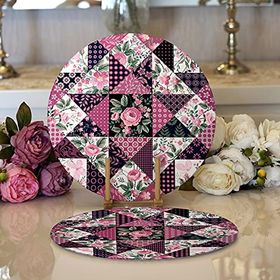 RealHomes Mürdüm Renk Patchwork Desenli Modern 2 1 Yuvarlak Servis Altlığı Supla