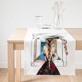 Realhomes Mutluluk Manzarası Suluboya Çizimli Özel Tasarım Dekoratif Süet Runner