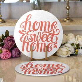 RealHomes Nar Renk Home Sweet Home Dijital Baskılı Modern 2 1 Yuvarlak Servis Altlığı Supla