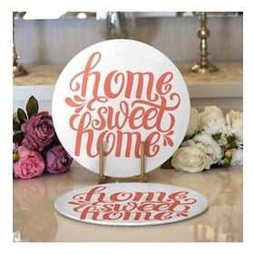 RealHomes Nar Renk Home Sweet Home Dijital Baskılı Modern 2 1 Yuvarlak Servis Altlığı Supla