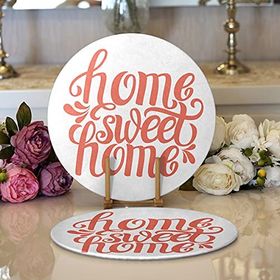 RealHomes Nar Renk Home Sweet Home Dijital Baskılı Modern 2 1 Yuvarlak Servis Altlığı Supla