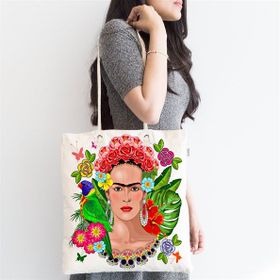 RealHomes Özel Tasarım Frida Kahlo Tasarımlı Fermuarlı Modern Kumaş Çanta