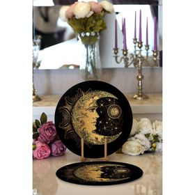 RealHomes Özel Tasarım Gold Ay Desenli Saat Modern 2 1 Yuvarlak Servis Altlığı Supla