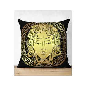 RealHomes Özel Tasarım Siyah Zeminde Gold Medusa Dekoratif Dikdörtgen Kırlent Kılıfı
