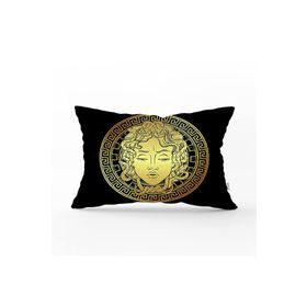 RealHomes Özel Tasarım Siyah Zeminde Gold Medusa Dekoratif Dikdörtgen Kırlent Kılıfı