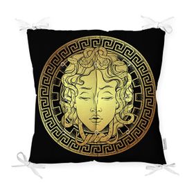 RealHomes Özel Tasarım Siyah Zeminde Gold Medusa Dekoratif Pofidik Sandalye Minderi