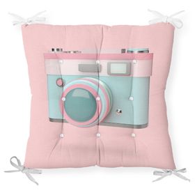 RealHomes P3008 Nostaljik Fotoğraf Makinası 3D Dijital Baskılı Pofidik Sandalye Minderi