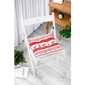 RealHomes P3026 Merry Christmas Kanaviçe Görünümlü Geyikler Baskılı Pofidik Sandalye Minderi