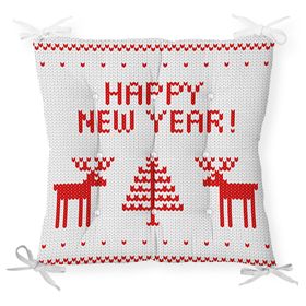 RealHomes P3028 Happy New Year Temalı Dijital Baskılı Dekoratif Pofidik Sandalye Minderi