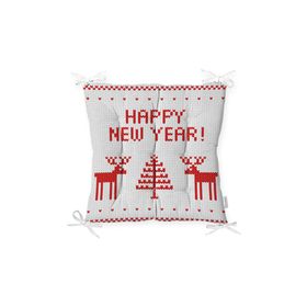 RealHomes P3028 Happy New Year Temalı Dijital Baskılı Dekoratif Pofidik Sandalye Minderi