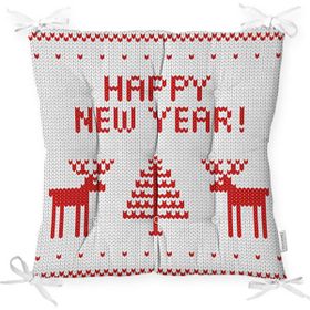 RealHomes P3028 Happy New Year Temalı Dijital Baskılı Dekoratif Pofidik Sandalye Minderi