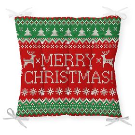 RealHomes P3034 Merry Christmas Motifli Dijital Baskılı Pofidik Sandalye Minderi